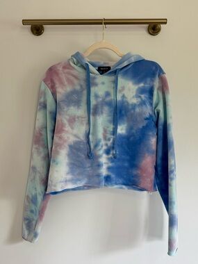 Wildfox Pastel Tie-Dye Cropped Hoodie - Blue, Purple, Pink, Mint